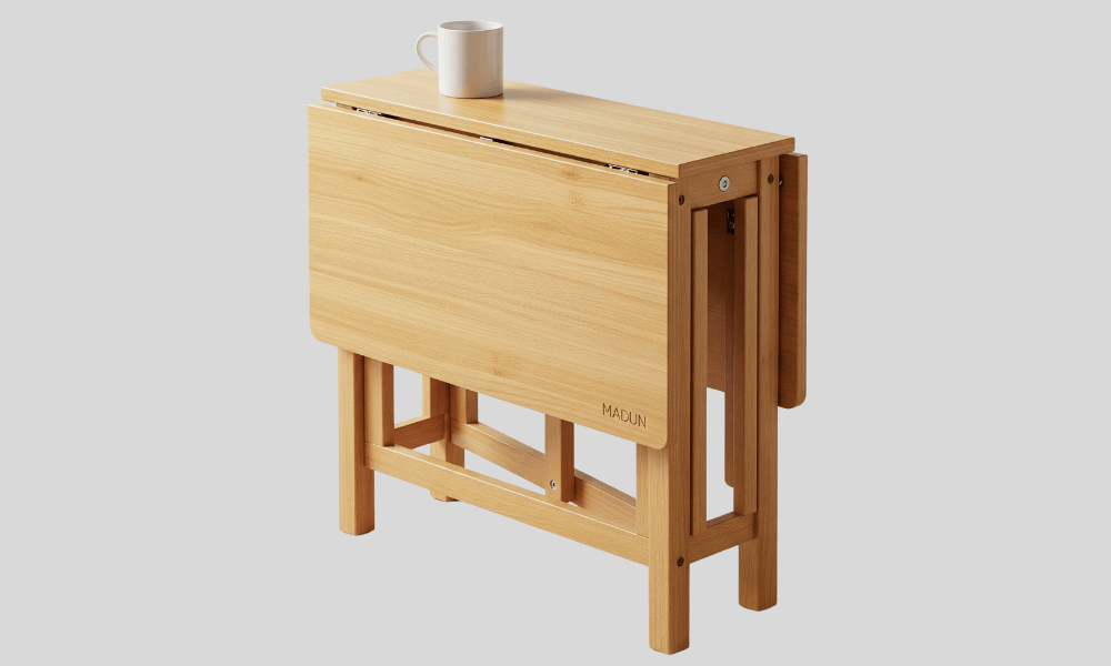Wall-mounted foldable study table in a small room
