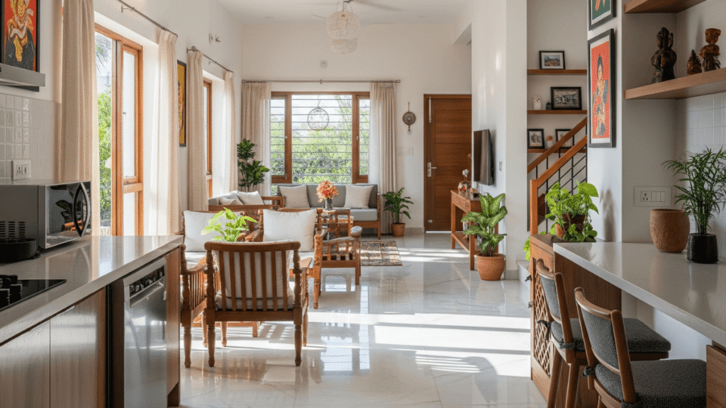 Clean and tidy modern Indian living room interior